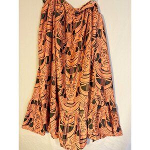 Izzy & Viv Wrap Skirt Womens Plus One Size Orange Black Quirky Pattern 2X 3X Fun
